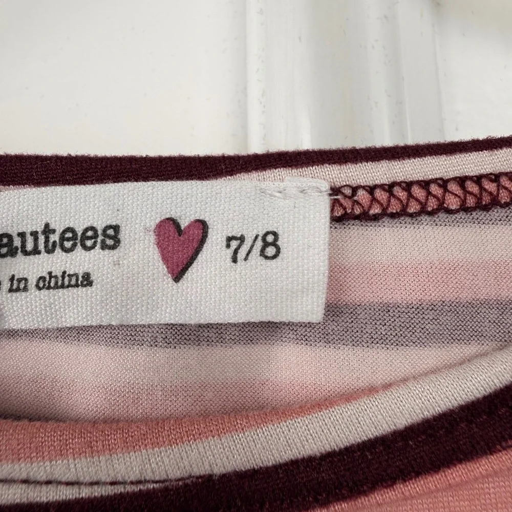 Beautees Girls Corduroy Jumper Dress and Striped Top Set Burgundy Pink 7/8